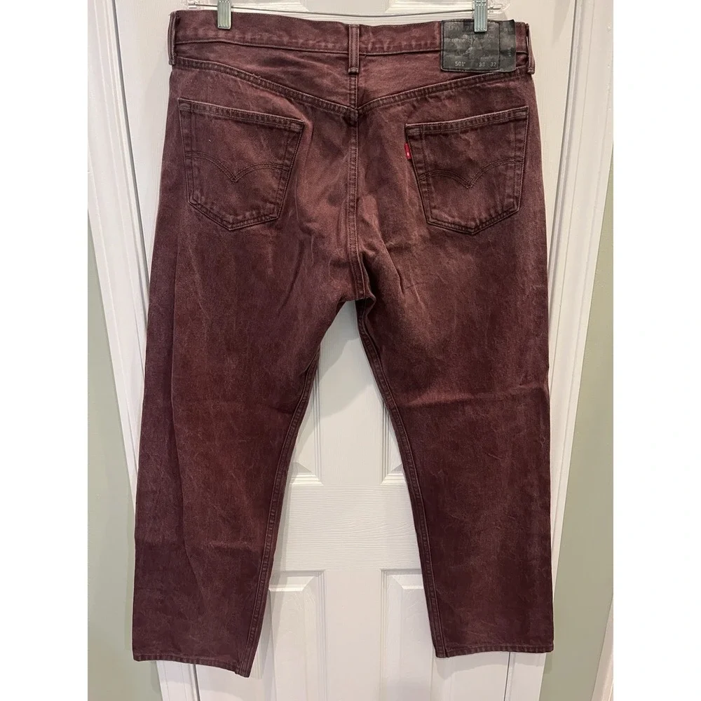 Levis 501 Jeans Men 38x32 Burgundy Wash Button Fly Straight‎ Leg Blank Tab